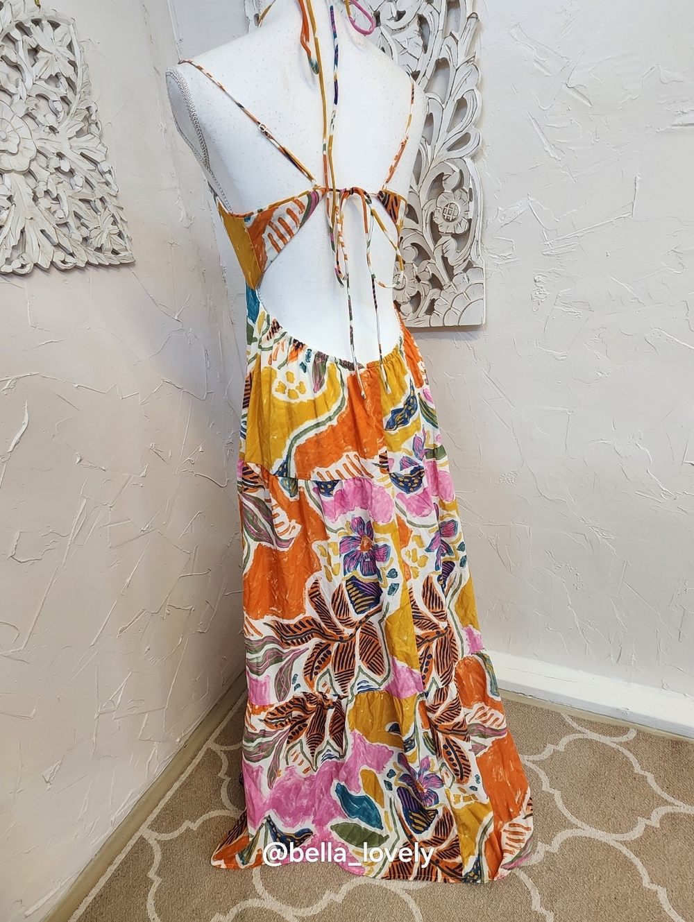 Tropical Boho Floral Spaghetti-Strap Maxi Dress in Pink & Orange - Picture 2 of 10